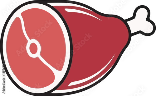 A stylized cartoon illustration of a raw meat cut with a bone protruding from one end