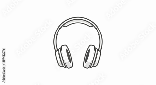 Stylized line drawing of white headphones with gray accents against a plain background