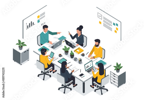 Team Collaboration and Strategic Planning in a Modern Office Meeting Room