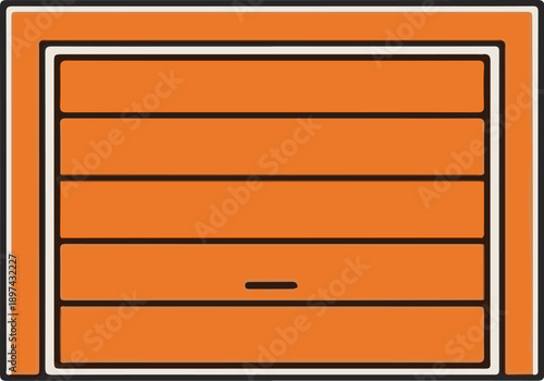 A simple orange sectional garage door with horizontal panels and a handle