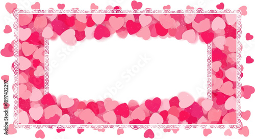 A frame of numerous heart shapes in varying shades of pink and red