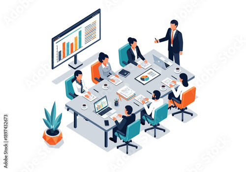 Business Meeting and Conference Room Presentation with Team Collaboration and Corporate Strategy Discussion