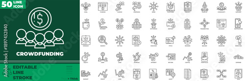 Crowdfunding Line Editable Icons set