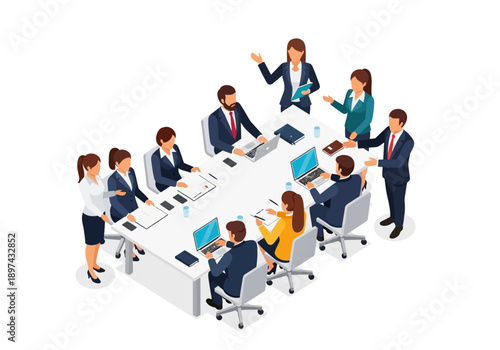 Business Meeting Around a Conference Table with Professionals Discussing Ideas