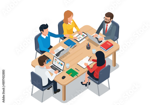 Business Meeting Collaboration and Discussion in a Modern Office Boardroom