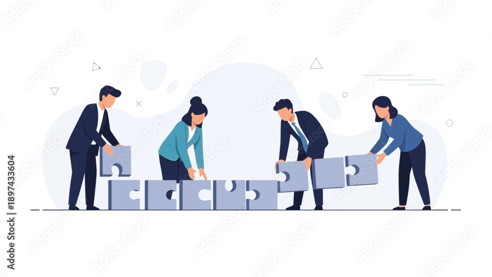 Fototapeta premium Teamwork assembling puzzle pieces for business success and strategy