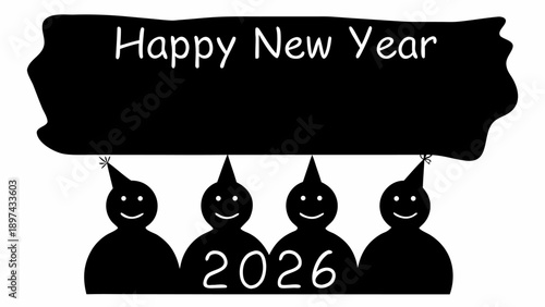 Happy New Year celebration with joyful people in party hats