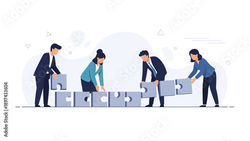 Teamwork assembling puzzle pieces for business success and strategy