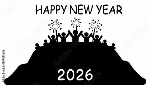 People celebrating New Year's Eve with fireworks on a hill