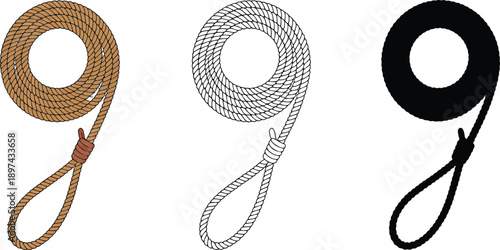 Coiled rope silhouette & Outline and illustration set isolated on transparent background