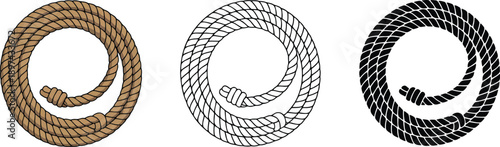 Coiled rope silhouette & Outline and illustration set isolated on transparent background
