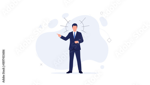 Businessman pointing, idea, innovation concept, flat design illustration