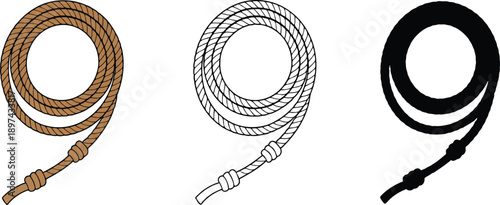 Coiled rope silhouette & Outline and illustration set isolated on transparent background