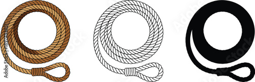 Coiled rope silhouette & Outline and illustration set isolated on transparent background