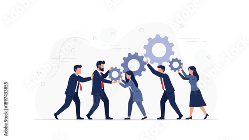 Teamwork Collaboration Concept: Business People Connecting Gears for Success
