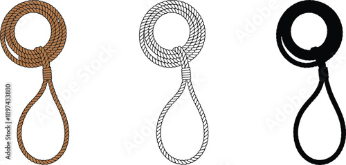 Coiled rope silhouette & Outline and illustration set isolated on transparent background