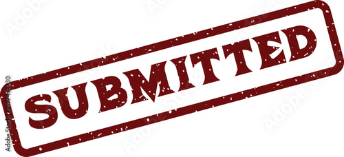 A red textured rubber stamp with the word SUBMITTED prominently displayed on a clean white surface