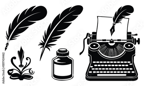 Set bundle World Book Day silhouette featuring vintage writing tools