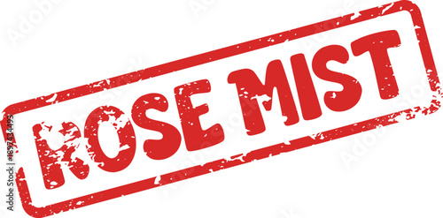 Red grunge textured stamp featuring the words Rose Mist within a rectangular outline