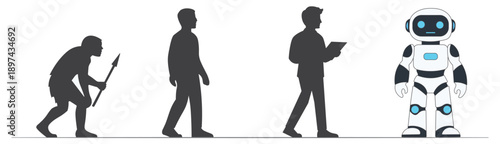 Human Evolution to Artificial Intelligence Robot Illustration