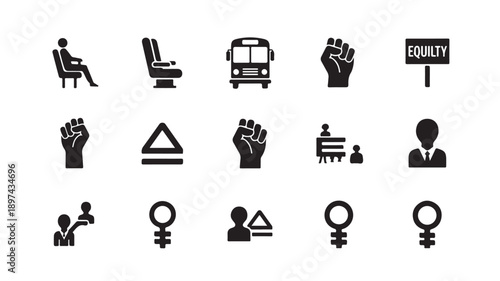 Black Equity and Equality Icons on White Background