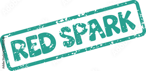 Vibrant green rubber stamp showcasing the energetic words RED SPARK with a textured ink appearance