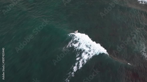 Top View of Surfers in Tropical Sea at Golden Hour