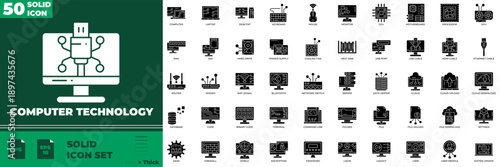 Computer Technology Solid Editable Icons set
