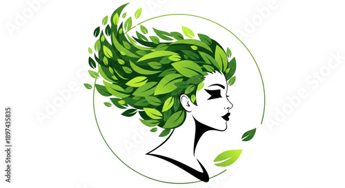 Nature Woman Portrait Eco Beauty Green Hair Growth Serenity Organic Wellness Spa Marketing Design
