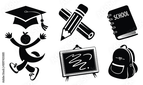 Set bundle world book day silhouette, school supplies, student concept