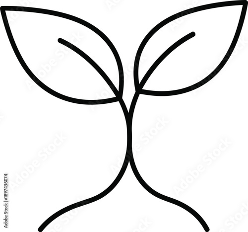 Simple line drawing of a seedling with two leaves