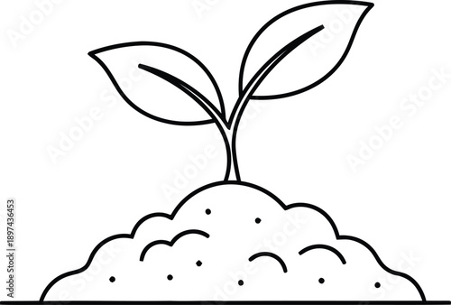 Simple line drawing of a seedling growing in soil