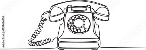 One continuous line drawing of old vintage antique analog desk telephone to communicate. Retro classic telecommunication device concept. one line Icon drawing