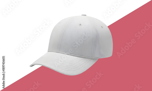 A white baseball cap on a red and white background