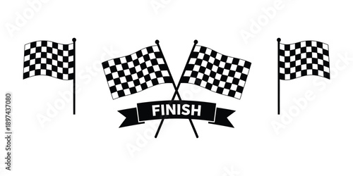 Collection of checkered finish flags for racing events, sports competition, motorsport, victory celebration