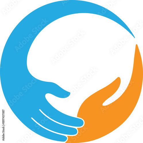 Blue and Yellow Circular Helping Hands Logo Symbolizing Global Unity Partnership and Support
