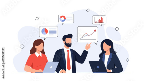 Team Discussing Business Growth with Charts and Laptops