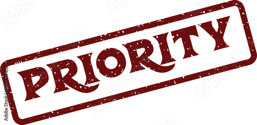 Urgent red rubber stamp impression displaying the word PRIORITY on a pristine white surface