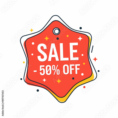 Flash Sale Badge Encouraging Quick Purchase Decisions, 50 Percent Off Special Deal Limited Time Offer Banner
