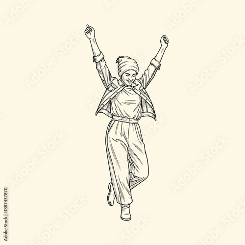 Joyful Woman Celebrating with Arms Raised.
