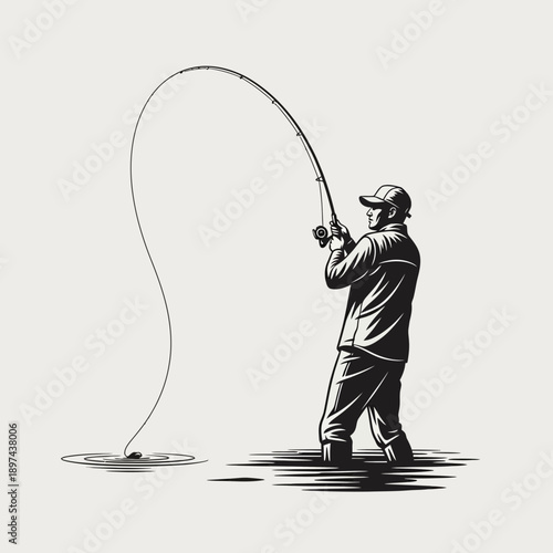 Man fishing with a fishing rod in the water.