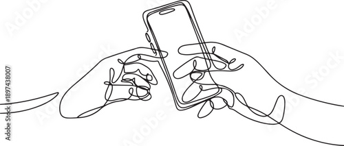 Single continuous line drawing hands fighting for handphone. The latest technology has been released. Only lucky ones will get it. Success requires luck. Hi tech. one line Icon drawing