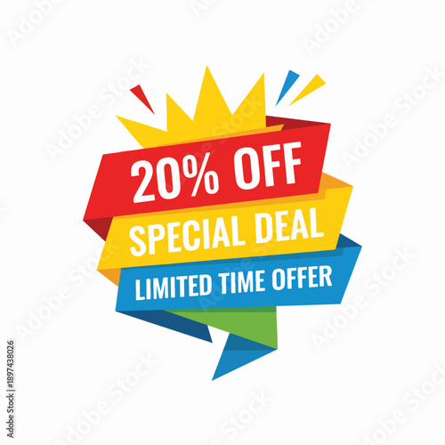 20% off Special offer mega sale tag, set of banner elements for website and advertising
