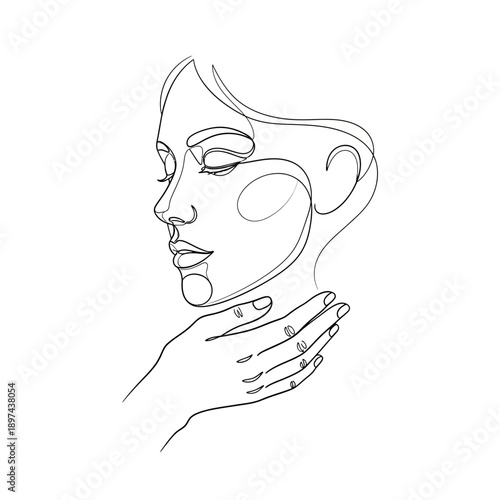 Minimalist Line Art Woman with Hand.