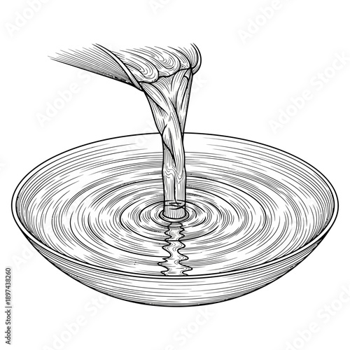 Water pouring into a bowl creating ripples.