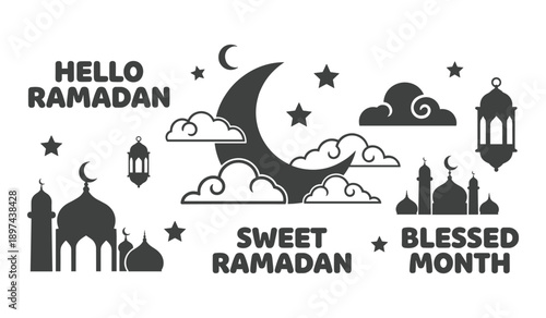 Ramadan Kareem Islamic Holiday Icons and Greetings  