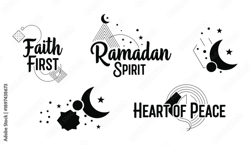Fototapeta premium Collection of Islamic and Inspirational Typography Designs with Celestial and Geometric Elements Ramadan