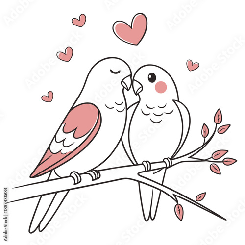 Valentine lovebirds pair icon perched together (1)