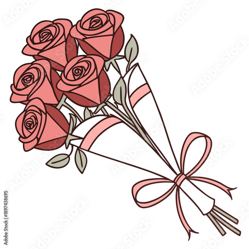 Valentine rose bouquet icon tied with ribbon