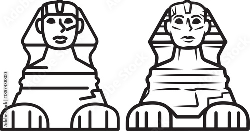 Two iconic Sphinx statues from Egypt, rendered in simple outline style